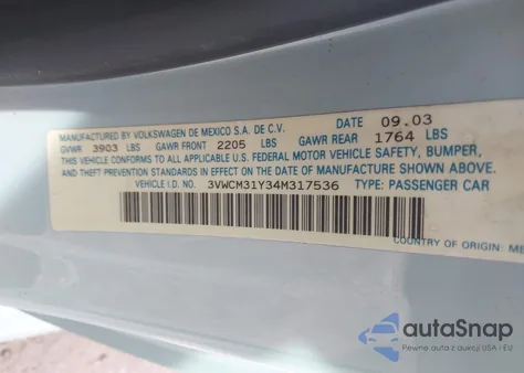 2004 Volkswagen New Beetle Gls из США, поврежденный, VIN 3VWCM31Y34M317536